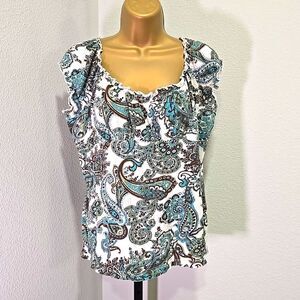 Babydoll Milkmaid Top Womens L Green Brown Paisley Y2K Boho Fairy Peasant